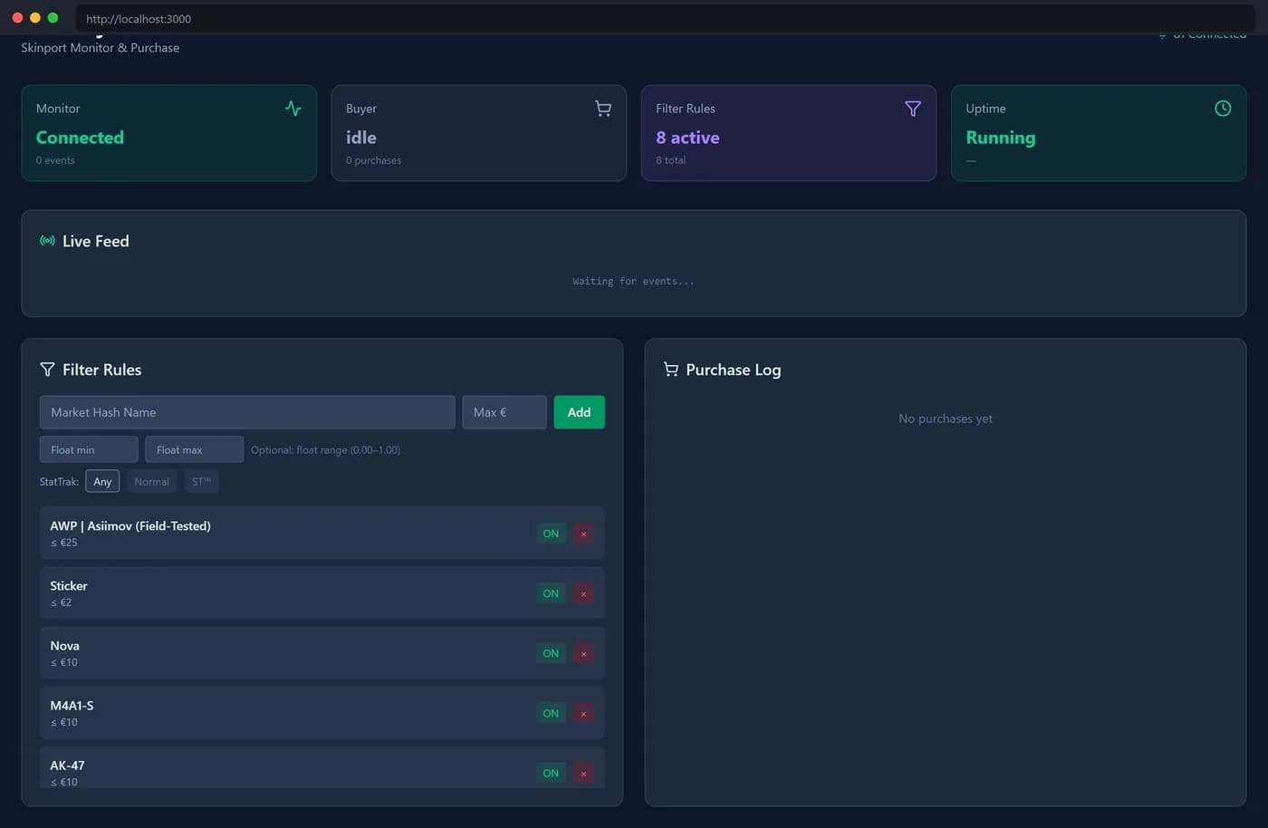 Ultra-fast CS skins auto-buy bot — Playwright, WS — Screen 2