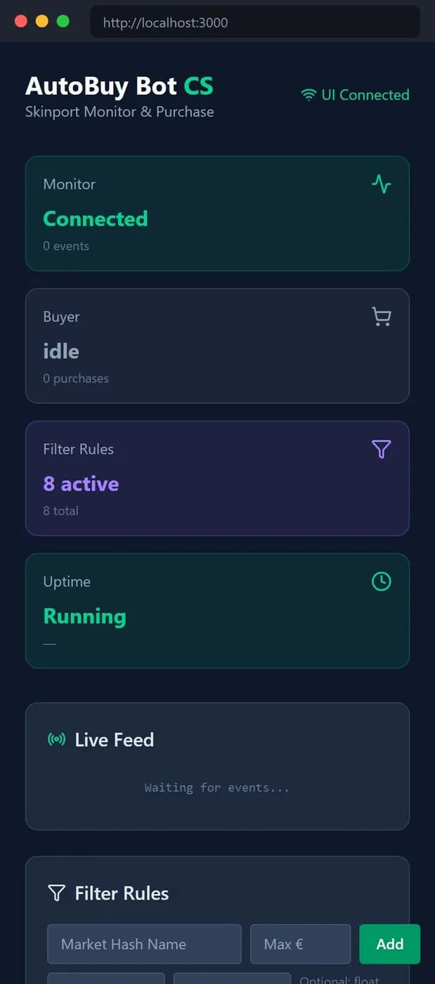 Ultra-fast CS skins auto-buy bot — Playwright, WS — Screen 3
