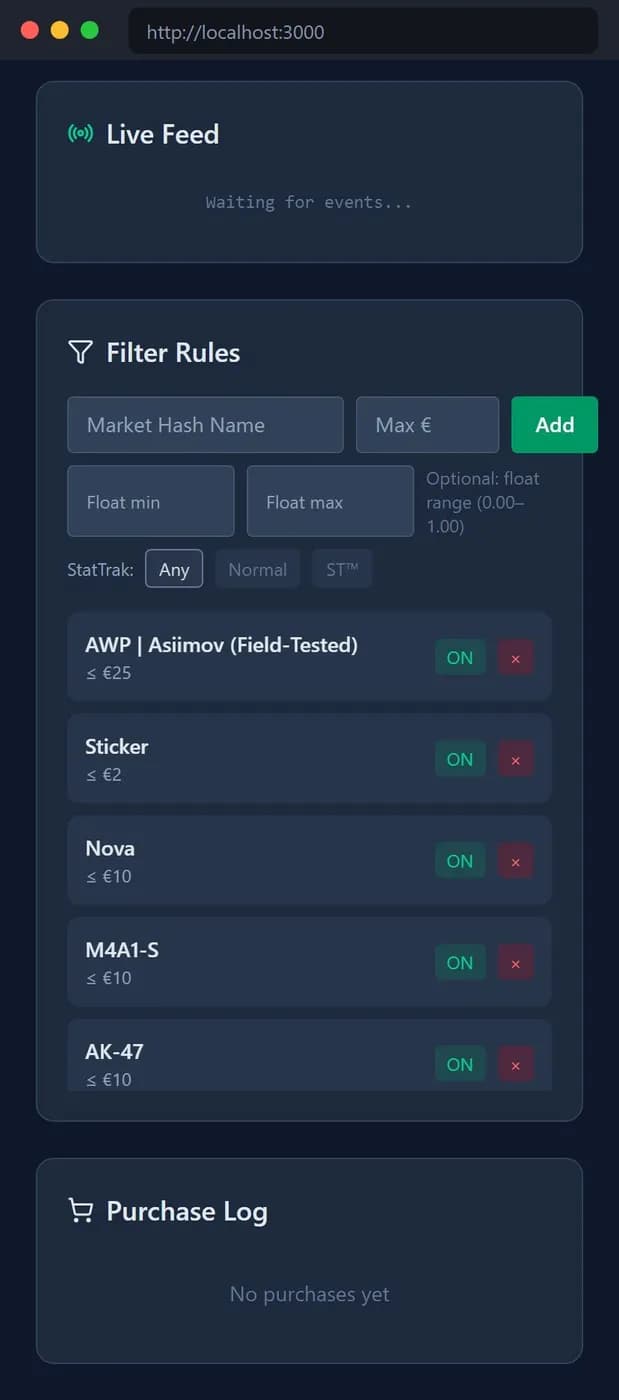 Ultra-fast CS skins auto-buy bot — Playwright, WS — Screen 4
