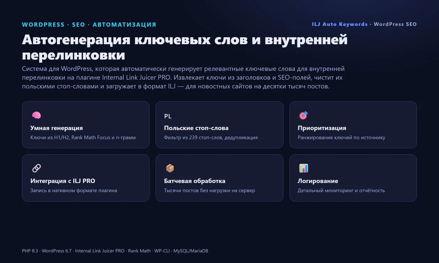 Auto keyword generation & internal linking for WordPress — Screen 1