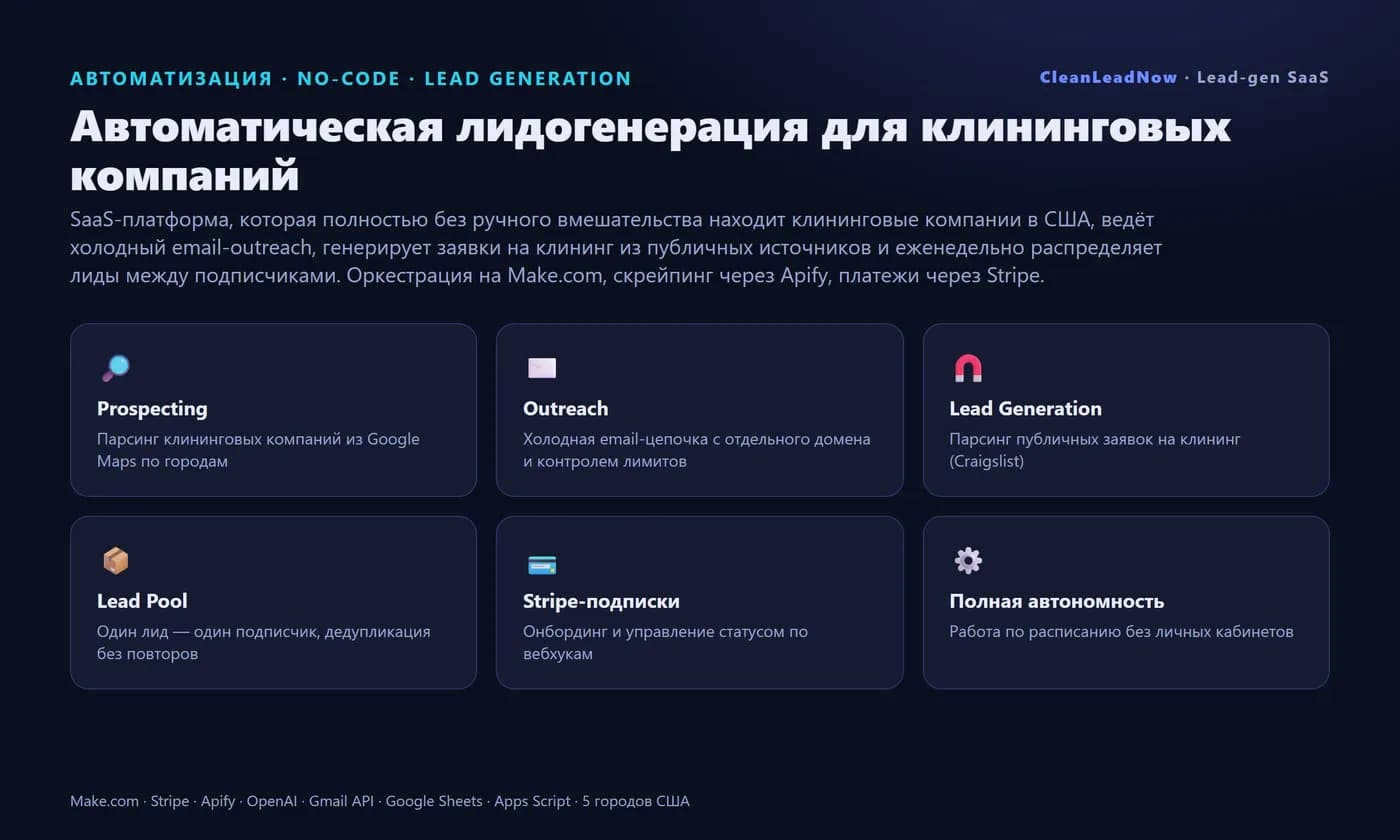 Lead generation for cleaning — Make.com, Apify, Stripe — Screen 1